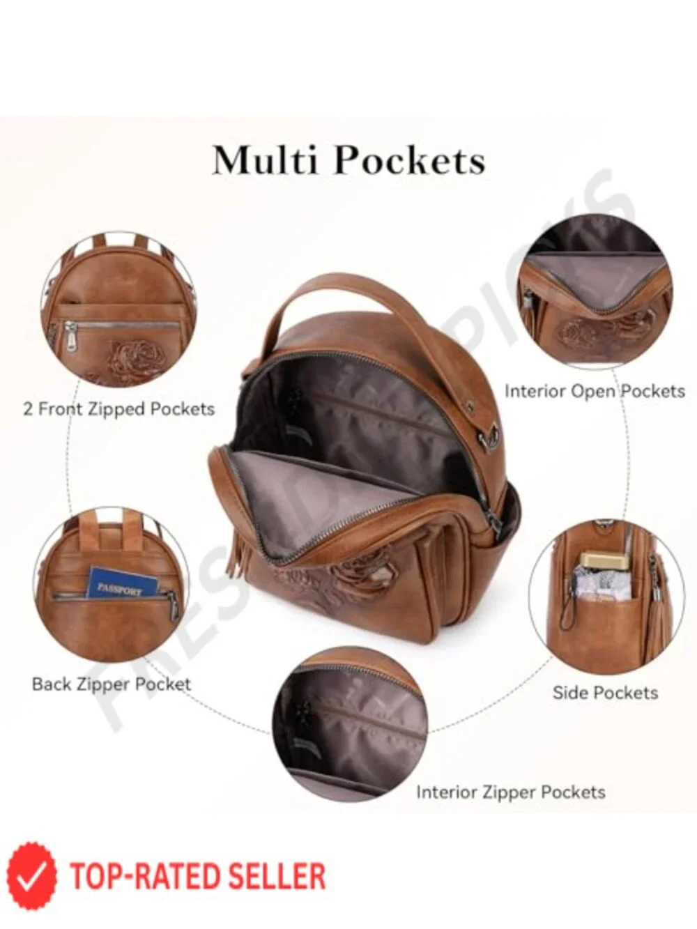 Vegan Leather Mini Backpack Purse for Women Waterproof Travel Daypack